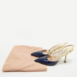 Pre Owned Miu Miu Navy Blue/Cream Patent Leather Bow Slingback Pumps Size 39