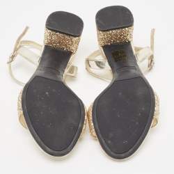 مملوكة مسبقًا Miu Miu Gold Coarse Glitter and Patent Ankle Strap Sandals Size 38