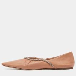 Miu Miu Beige Leather Crystal Embellished Smoking Slippers  Size 39