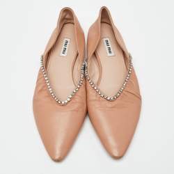 Miu Miu Beige Leather Crystal Embellished Smoking Slippers  Size 39