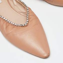 Miu Miu Beige Leather Crystal Embellished Smoking Slippers  Size 39