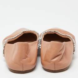 Miu Miu Beige Leather Crystal Embellished Smoking Slippers  Size 39