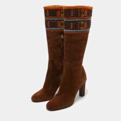 Miu Miu Brown Suede Embellished Knee Length Boots Size 40.5 