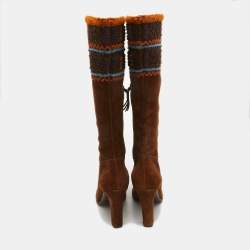 Miu Miu Brown Suede Embellished Knee Length Boots Size 40.5 