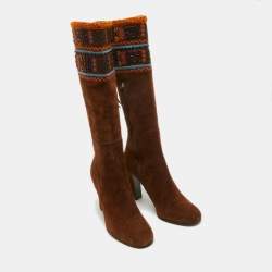 Miu Miu Brown Suede Embellished Knee Length Boots Size 40.5 