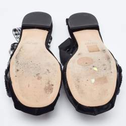 Miu Miu Black Velvet and Leather Strappy Flat Mules Size 42