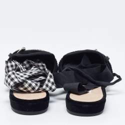 Miu Miu Black Velvet and Leather Strappy Flat Mules Size 42