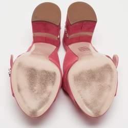 Pre Owned Miu Miu Pink Suede Crystal Embellished Block Heel Sandals Size 40