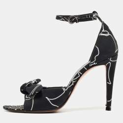 Miu Miu Black/White Fabric Bow Ankle Strap Sandals Size 36