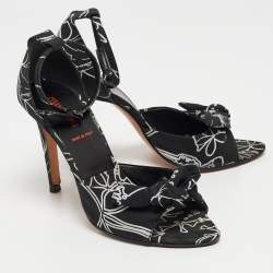 Miu Miu Black/White Fabric Bow Ankle Strap Sandals Size 36