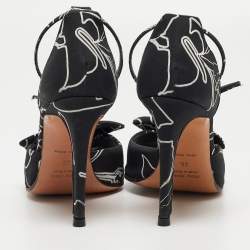 Miu Miu Black/White Fabric Bow Ankle Strap Sandals Size 36