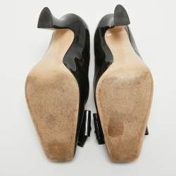 Miu Miu Black Patent Leather Bow Square Toe Pumps Size 39