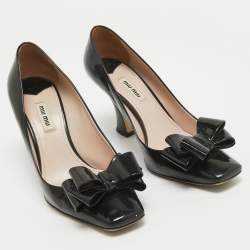 Miu Miu Black Patent Leather Bow Square Toe Pumps Size 39