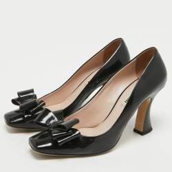 Miu Miu Black Patent Leather Bow Square Toe Pumps Size 39