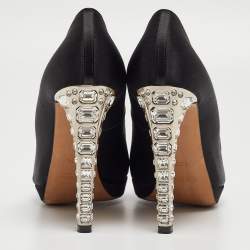 Miu Miu Black Satin Crystal Embellished Open Toe Pumps Size 40.5