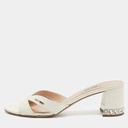 Miu Miu Off White Croc Embossed Leather Slide Sandals Size 41