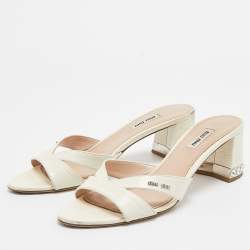 Miu Miu Off White Croc Embossed Leather Slide Sandals Size 41