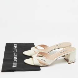Miu Miu Off White Croc Embossed Leather Slide Sandals Size 41