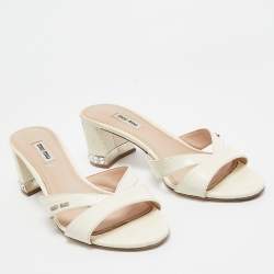 Miu Miu Off White Croc Embossed Leather Slide Sandals Size 41