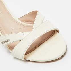 Miu Miu Off White Croc Embossed Leather Slide Sandals Size 41