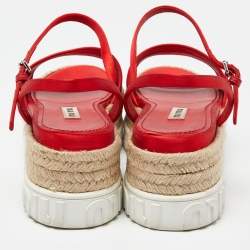 Miu Miu Red Satin Espadrille Ankle Strap Platform Sandals Size 38