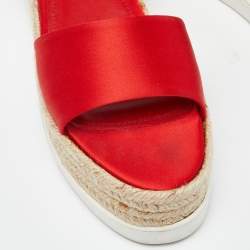 Miu Miu Red Satin Espadrille Ankle Strap Platform Sandals Size 38