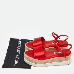 Miu Miu Red Satin Espadrille Ankle Strap Platform Sandals Size 38