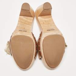 Miu Miu Beige Patent Leather Crystal Embellished Clogs Size 38