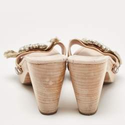 Miu Miu Beige Patent Leather Crystal Embellished Clogs Size 38