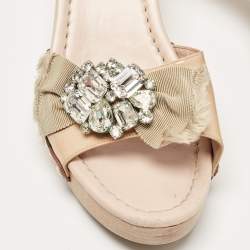 Miu Miu Beige Patent Leather Crystal Embellished Clogs Size 38