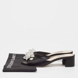 Pre Owned Miu Miu Black Satin Crystal  Embellished Peep Toe Sandals Size 41