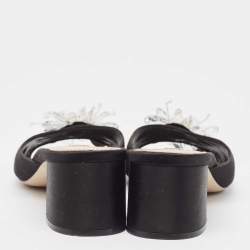 Pre Owned Miu Miu Black Satin Crystal  Embellished Peep Toe Sandals Size 41