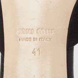 Pre Owned Miu Miu Black Satin Crystal  Embellished Peep Toe Sandals Size 41