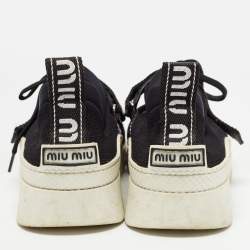 Miu Miu Black Knit Fabric Lace Up Sneakers Size 38