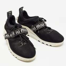 Miu Miu Black Knit Fabric Lace Up Sneakers Size 38