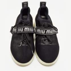 Miu Miu Black Knit Fabric Lace Up Sneakers Size 38