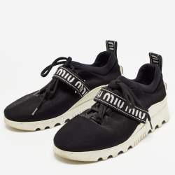 Miu Miu Black Knit Fabric Lace Up Sneakers Size 38