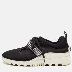Miu Miu Black Knit Fabric Lace Up Sneakers Size 38