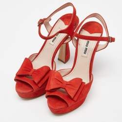 Miu Miu Orange Suede Platform Ankle-Strap Sandals Size 36.5