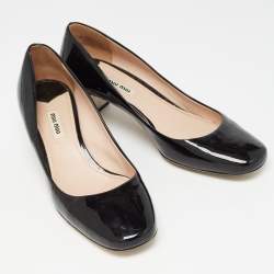 Miu Miu Black Patent Leather Crystal Embellished Block Heel Pumps Size 40