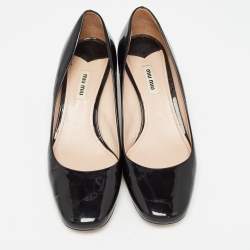 Miu Miu Black Patent Leather Crystal Embellished Block Heel Pumps Size 40
