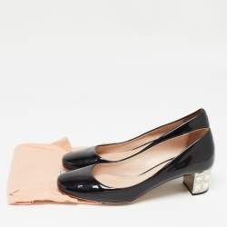 Miu Miu Black Patent Leather Crystal Embellished Block Heel Pumps Size 40