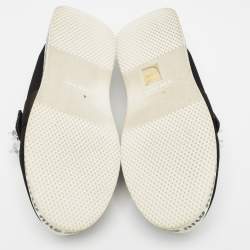 Miu Miu Black Fabric and Satin Crystal Embellished Slip On Sneakers Size 38.5