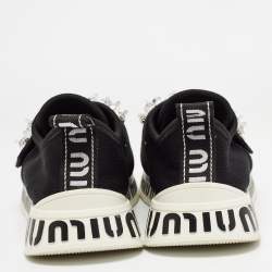 Miu Miu Black Fabric and Satin Crystal Embellished Slip On Sneakers Size 38.5