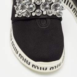 Miu Miu Black Fabric and Satin Crystal Embellished Slip On Sneakers Size 38.5