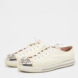 Miu Miu Patent Leather Crystal Embellished Cap Toe Lace Up Sneaker Size 41