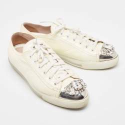Miu Miu Patent Leather Crystal Embellished Cap Toe Lace Up Sneaker Size 41