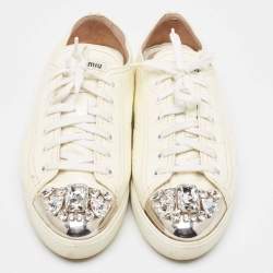 Miu Miu Patent Leather Crystal Embellished Cap Toe Lace Up Sneaker Size 41