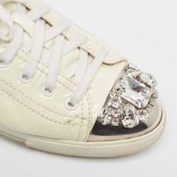 Miu Miu Patent Leather Crystal Embellished Cap Toe Lace Up Sneaker Size 41
