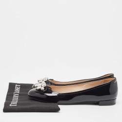Miu Miu Black Patent Leather Crystal Embellished Ballet Flats Size 39
